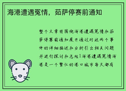 海港遭遇冤情，茹萨停赛前通知